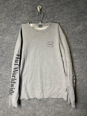 HUF Sweatshirt Mens Large Gray Pullover Fleece Huf Worldwide Logo Graphic